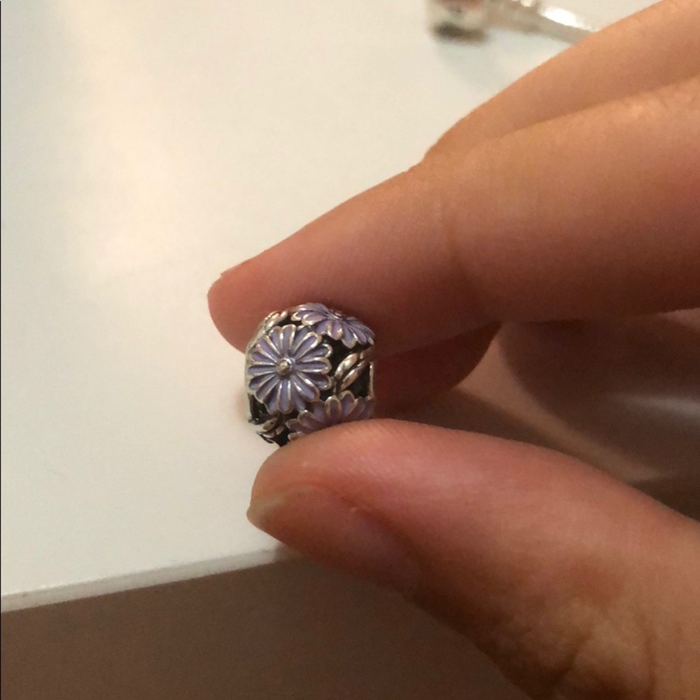 Purple Flower Round Pandora Charm